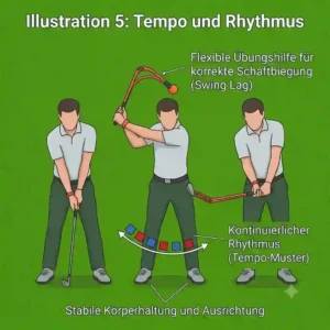 Step-by-step graphic demonstrating tempo and rhythm improvement with a golf schwung übungshilfe.