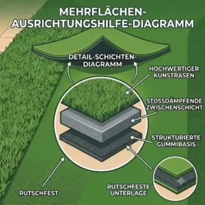 6. Cross-section of a durable Golf-Training-Matte with a rutschfeste base and realistic artificial turf.