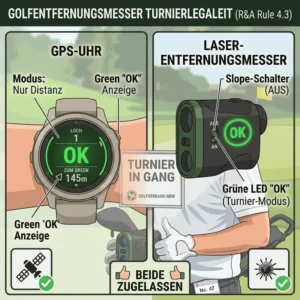 Vergleich zwischen einer GPS-Uhr und einem Laser, um zu zeigen, welches golf entfernungsmesser turnier erlaubt System besser passt.