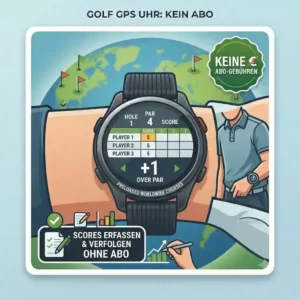 Using the digital scorecard feature on a golf gps uhr ohne abo for tracking player scores.