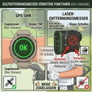 Übersicht über verbotene Funktionen wie Windmessung bei einem ansonsten als golf entfernungsmesser turnier erlaubt deklarierten Gerät.