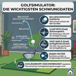 An illustrative guide explaining the most important swing data points measured by a golf simulator einsteiger.